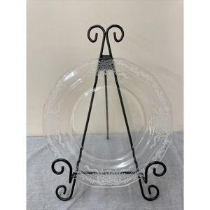 Fostoria June clear Glass Etched dinner plates 10 1/4" Ribbons Bows Flowers FS